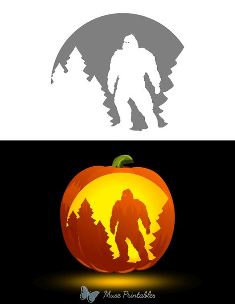 Printable Bigfoot Forest Scene Pumpkin Stencil Mothman Pumpkin Carving, Sasquatch Pumpkin Carving, Bigfoot Pumpkin Carving, Forest Pumpkin Carving, Bigfoot Pumpkin Stencil, Pumpkin Carving Printables Free, Werewolf Pumpkin Carving, Bigfoot Pumpkin Carving Stencil, Wolf Pumpkin Carving Templates