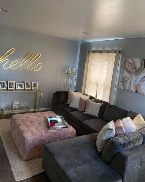 Home Decor Ideas With Gray Floors, Pink And Gold Apartment Decor, Single Mom Apartment Ideas, Apartment Living Room Colorful, Pink Living Room Ideas Apartments, Small Apartment Living Room Ideas Cozy, Girly Apartment Decor Living Room, Home Inspo Aesthetic