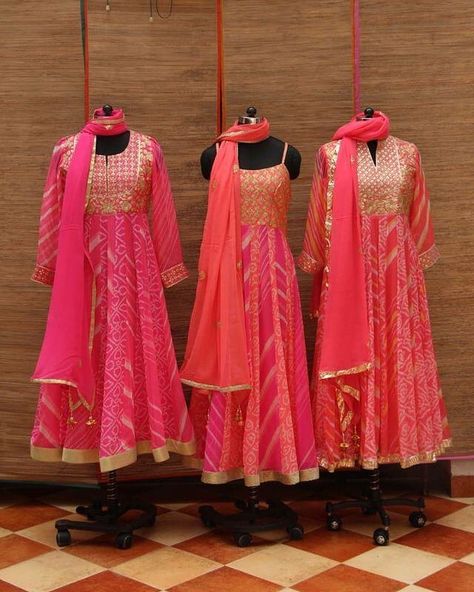 Image may contain: people standing Bandhani Dress, Indian Party Wear, Salwar Kamiz, Kurti Designs Party Wear, Indian Gowns, Suit Design, Embroidery Suits Design, Anarkali Suit, Indian Designer Outfits