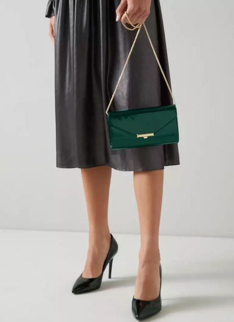 Lucy Dark Green Patent Leather Clutch Bag | Handbags | Collections | L.K.Bennett, London Dark Emerald Green, Lk Bennett, Leather Clutch Bag, Leather Clutch Bags, Green Bag, Leather Clutch, Signature Style, Party Dresses, Fern