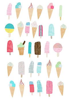 'Ice Cream' Print Popsicles Illustration, Ice Cream Wallpaper, Ice Cream Illustration, Big Draw, 귀여운 음식 그림, Crayon Drawings, Ice Cream Print, Ice Cream Cones, Ice Creams