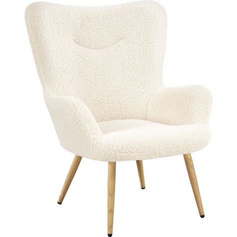 Yaheetech Modern Armchair Sherpa Fabric, Fuzzy Tub Chair with Wood-tone Metal Legs and Adjustable Footpads for Living Room/Bedroom, Ivory : Amazon.co.uk: Home & Kitchen Casual Chairs, Fabric Accent Chair, Vanity Chair, Accent Arm Chairs, Boucle Fabric, Modern Vanity, Fabric Armchairs, Bedroom Chair, Barrel Chair