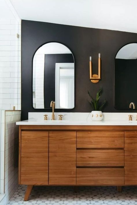 Warm White Paint, Benjamin Moore Bathroom, Benjamin Moore Wrought Iron, Color Bathroom Design, Warm Gray Paint, Black And White Bathroom, Dark Paint Colors, Paint Trends, Paint And Paper Library