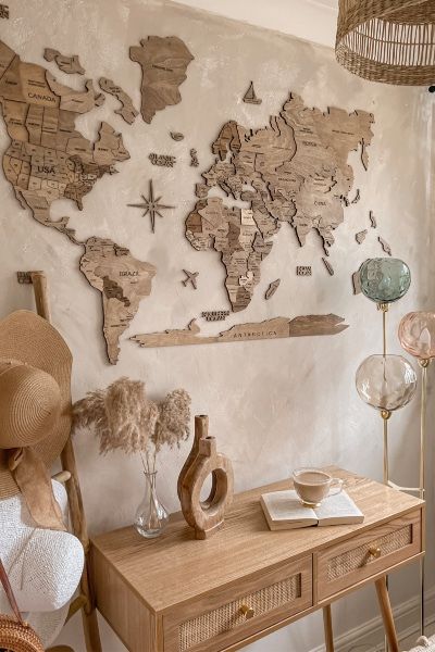 This Map is a unique gift for family, friends or yourself to track your journeys. The Map of the World is a wonderful gift idea for holidays: Anniversary, Birthday, Christmas, Thanksgiving or any other special occasion. If you are looking for wall decor ideas to refresh your space, our World Map is the ideal piece for the modern home, living room, bedroom or any other room. Explore the world from the comfort of your own home with our travel map. World Map Wall Decor, Wood World Map, Modern Centerpieces, Map Wall Decor, Wooden Map, World Map Wall Art, World Map Wall, Decor Bundle, Wall Maps