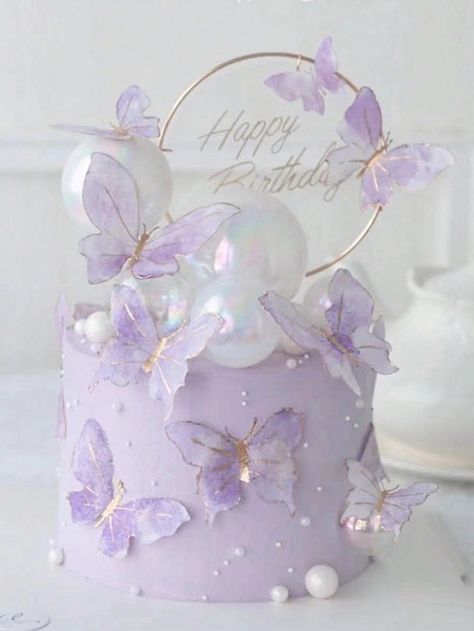 Purple  Collar  Paper   Embellished   Event & Party Supplies Girly Butterfly Cake, Sweet Sixteen Cakes Purple, Butterfly 30th Birthday Party, Cake Designs Lavender, Butterfly Themed Birthday Party Cake, Lavender Cake Ideas, Butterfly Cakes For Girls Birthday, Lavender Butterfly Cake, Lavender Birthday Decorations