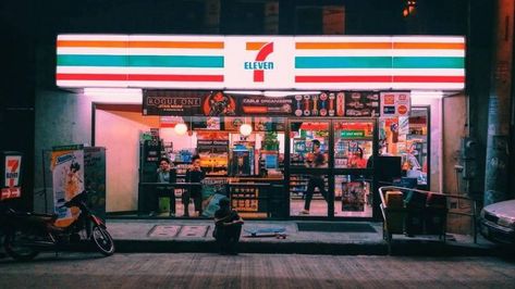 7 Eleven Gas Station, 7 Eleven Aesthetic, Eleven Aesthetic, Drink Machine, Store Aesthetic, Seven Eleven, Watercolor House Painting, Fountain Drink, Normal School