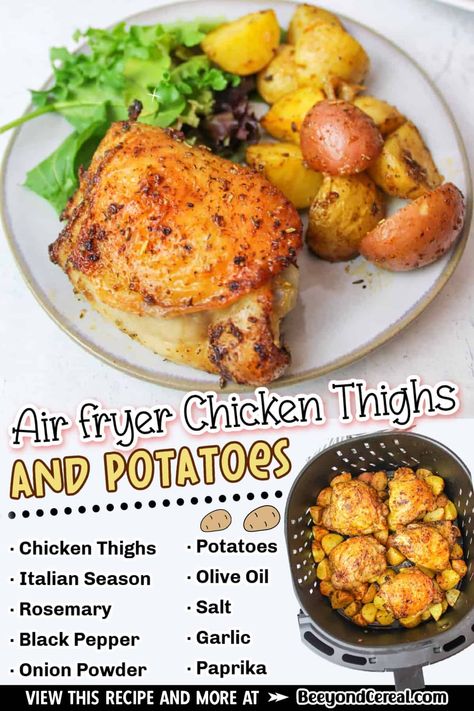 Chicken Potatoes Air Fryer, Air Fryer Chicken Potatoes, Air Fryer Chicken And Potatoes, Oven Chicken And Potatoes, Chicken Thighs And Potatoes, Air Fryer Recipes Chicken Thighs, Airfryer Chicken, Seasoning Chicken, Air Fryer Chicken Thighs