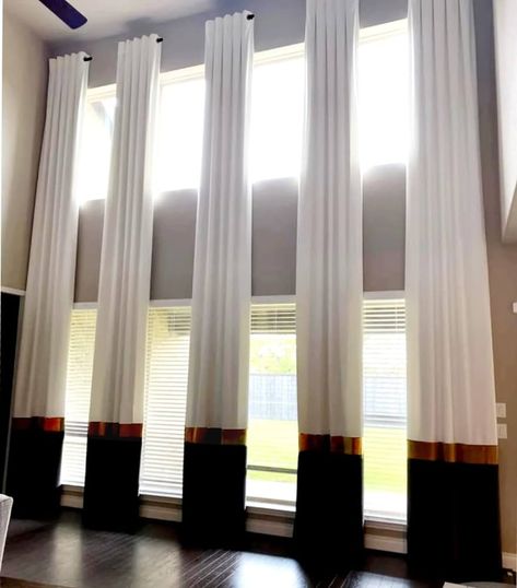 Amazon.com: Ikiriska Extra Long Custom Curtains Block of Three Colors 8-24 ft (1 Panel) Any Size Any Color Any Fabric Grommet top (50″Wx216″L) : Home & Kitchen Tall Bedroom Curtains, Curtains For Tall Windows High Ceilings, Curtain Draping Ideas, Black Curtains Living Room Ideas, Closet Curtain Ideas, Etsy Curtains, Black Curtains Living Room, High Ceiling Curtains, Tall Window Treatments