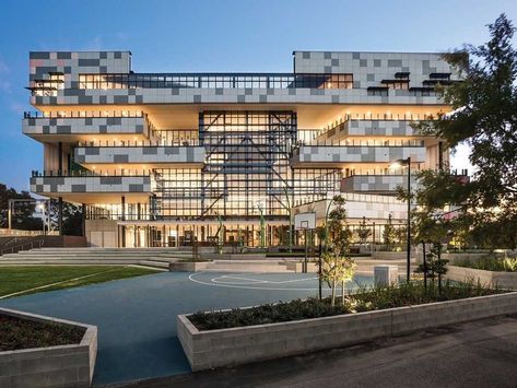 Hayball-designed Melbourne vertical school wins top education design award | Architecture & Design School Facade Design, School Architecture Facade, Residential Schools Canada, Vertical School Architecture, Prestigious School Building, Public Realm, Education Design, Outdoor Learning, Design Strategy