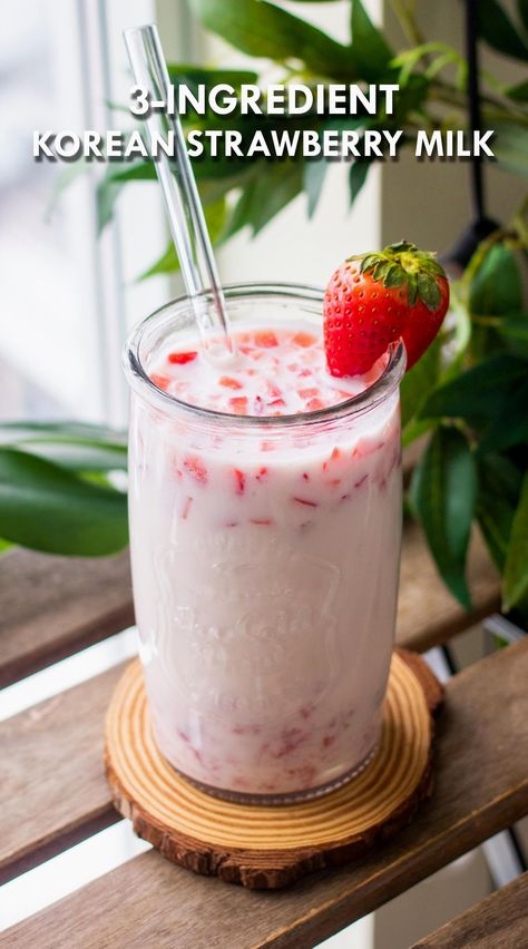 Indulge in a refreshing twist on a classic favorite with this easy homemade Korean strawberry milk. Made with just three simple ingredients, this delightful drink combines fresh strawberries, creamy milk, and a touch of sweetness to create a vibrant and delicious treat. Perfect for a quick breakfast, a midday pick-me-up, or a sweet dessert, this recipe is sure to become a staple in your kitchen. Enjoy the natural flavors and beautiful pink hue of this delightful beverage, and bring a taste of Korea to your home with minimal effort. Korean Strawberry Milk, Healthy Food Shopping List, Korean Strawberry, Coconut Milk Drink, Best Healthy Smoothie Recipe, Food Shopping List, Smoothie King, Snacks Dishes, Easy Summer Desserts