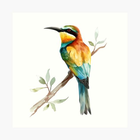 Get my art printed on awesome products. Support me at Redbubble #RBandME: https://www.redbubble.com/i/art-print/Bee-catcher-bird-by-ArtfulPlay/163064054.1G4ZT?asc=u Bee Eater Birds, Bee Catcher, Colorful Nature, Bee Eater, Bird Art Print, Wild Animal, Beautiful Sunset, Bird Art, Nature Pictures