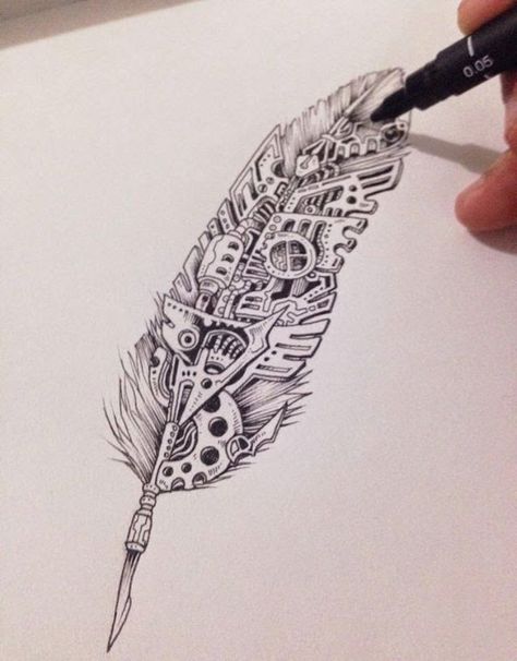 Steampunk Feather Steampunk Tattoo, Arte Doodle, Art Steampunk, Muster Tattoos, Geniale Tattoos, Steampunk Art, A Pen, Zentangle Patterns, Tattoo Ink