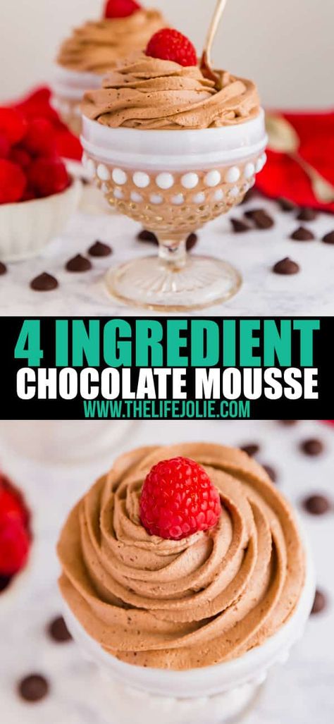 These four ingredient Chocolate Mousse Cups whip up super quickly and easily. It’s light as a feather with a rich dark chocolate flavor that you’ll love! And PS- it only takes 20 minutes to make!