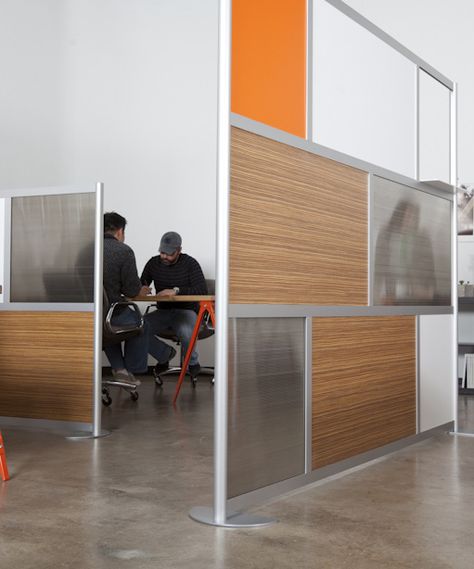 4' Low Height & 8' Full Height with Solid Color, Translucent & Wood Laminate panels with a shelf Low Height Partition Design For Office, Low Height Partition Design, Low Height Partition, Modern Room Dividers, Acoustical Panels, Office Room Dividers, Fabric Room Dividers, Portable Room Dividers, Wooden Partitions