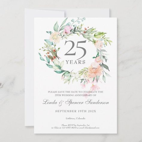 25th Anniversary Save the Date Roses Garland Anniversary Save The Date, 50th Golden Anniversary, 25th Wedding Anniversary Party, 50th Wedding Anniversary Invitations, 50 Golden Wedding Anniversary, Pearl Anniversary, Anniversary Invitation, Anniversary Surprise, Wedding Anniversary Celebration