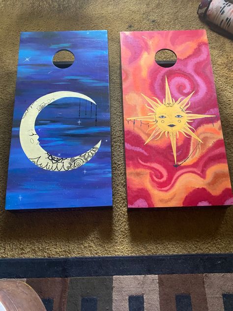 Hand Painted Cornhole Boards, Cornhole Painting Ideas, Cornhole Boards Painting Ideas, Cornhole Paint Ideas Design, Painting Cornhole Boards Designs, Painted Cornhole Boards, Corn Hole Boards Designs, Corn Hole Boards Designs Paint, Custom Painted Cornhole Boards