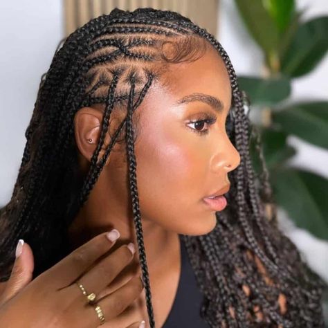 Freestyle Fulani Braids, Freestyle Fulani, Flip Over Fulani Braids, Fulani Braids Hairstyles, Hair Braid Designs, Sleek Braided Ponytail, Latest Hair Braids, Short Box Braids Hairstyles, Braids Ideas