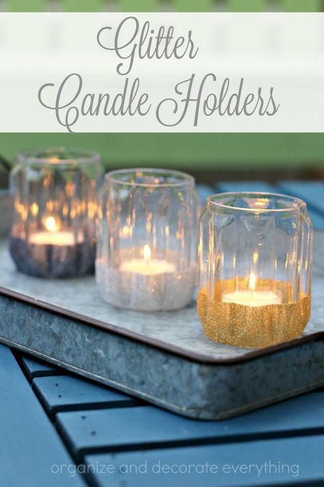 Glitter Candle Holders, Glitter Candle, Glitter Projects, Diy Crafts Ideas, Glass Wear, Clear Glass Candle Holders, Glitter Candles, Simple Crafts, Diy And Crafts Sewing