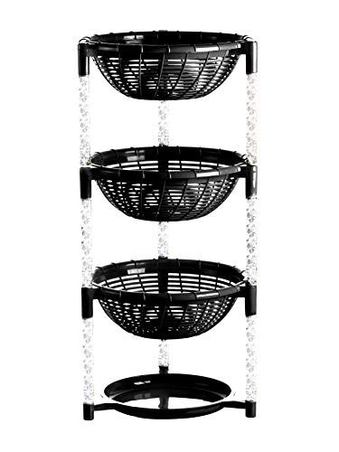 Uncluttered Designs Stacking Basket Bins (3 Tier + Plate) — Display for Fruit, Potato, Onion & Produce — Crafts, Art Supplies & Housewares Organizer — Bedroom & Bathroom Organization & Storage (Black) Stacking Basket, Produce Displays, How To Store Potatoes, Pantry Closet, Potato Onion, Organization Storage, Round Basket, Drawer Dividers, Plate Display