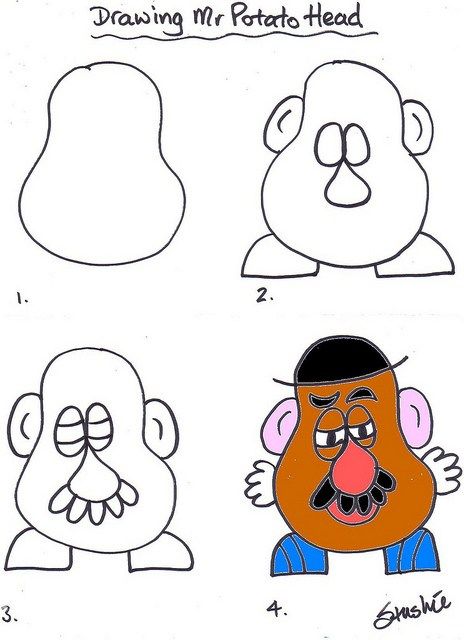 01 Mr Potato Head Potato Drawing, Mr Potato, Mr Potato Head, Potato Heads, Drawing Heads, Potato Head, Art Worksheets, Step Drawing, Guided Drawing