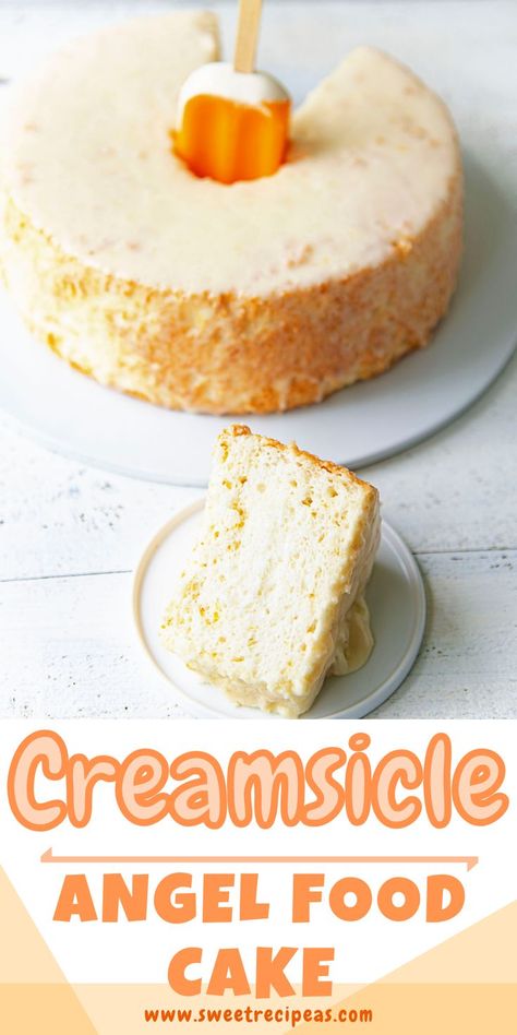 Angel Food Cake Glaze, Glaze For Angel Food Cake, Angel Food Cake Recipes, Orange Juice Cake, Creamsicle Cake, Glaze For Cake, Angel Food Cake Mix Recipes, Orange Cake Recipe, Orange Cake