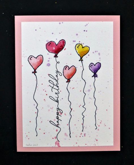 CAS725 Birthday Balloons 40th Birthday Card, Painted Cards, Watercolor Stamps, 40th Birthday Cards, Birthday Stamps, Girl Birthday Cards, Colour Painting, Paint Cards