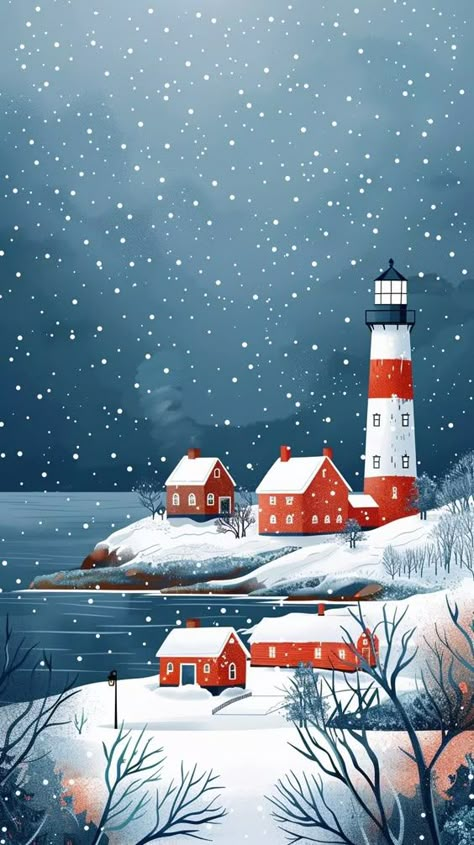 a painting of a lighthouse on a snowy day Christmas illustration #christmasillustration Christmas illustrations #christmasillustrations #christmas #illustration #illustrations Merry christmas #merrychristmas  5.74 A Snowy Day, Snow Pictures, Winter Illustration, Merry Christmas Images, Christmas Illustrations, Winter Wallpaper, Snowy Day, Christmas Drawing, Winter Art