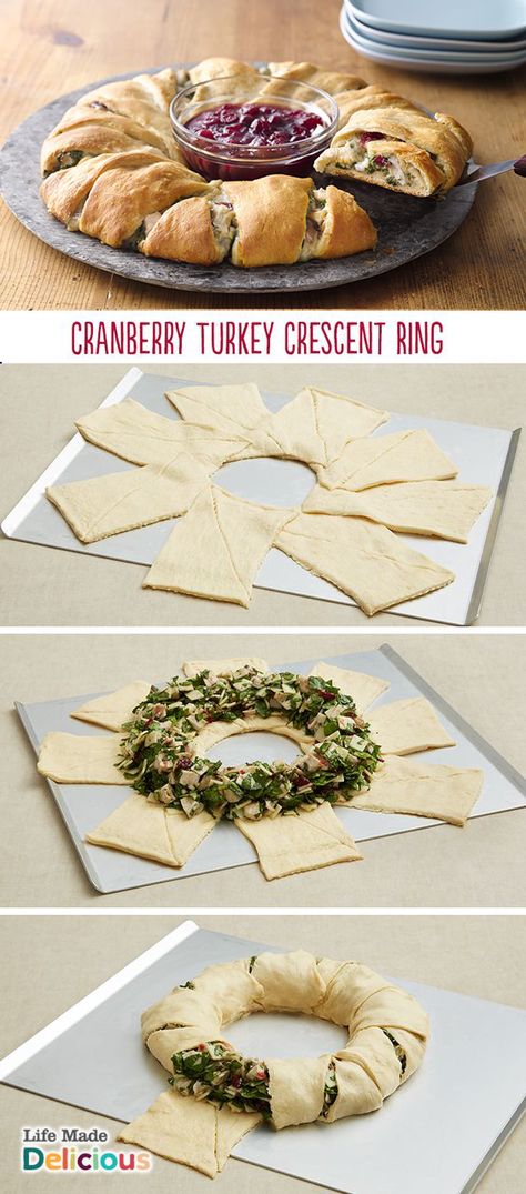 Cranberry Turkey Crescent Ring Turkey Crescent Ring, Crescent Roll Ring, Holiday Flavors, Cranberry Turkey, Turkey Cranberry, Crescent Ring, Crescent Roll Recipes, Thanksgiving Leftovers, Crescent Roll