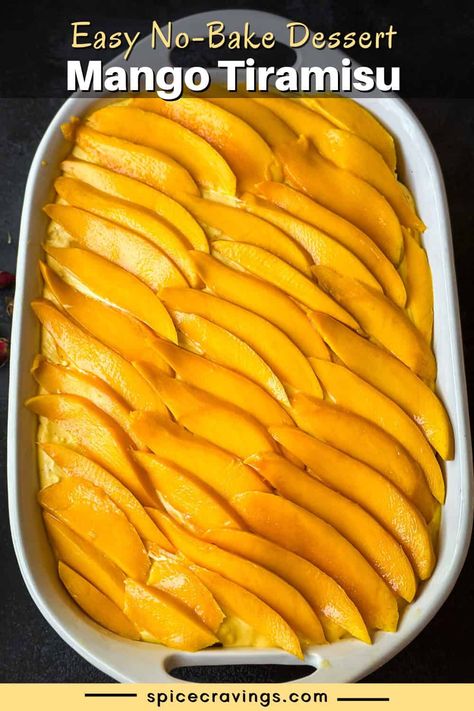 Light and creamy Mango Tiramisu combines delicately sweet ladyfingers with mango mascarpone cream and fresh mango for an easy, no-bake fusion dessert. Mango Deserts Easy, Easy Mango Desserts, Mango Tiramisu, Mango Desserts, No Egg Desserts, Air Fryer Recipes Vegetarian, Deserts Easy, Mango Dessert, Mascarpone Cream