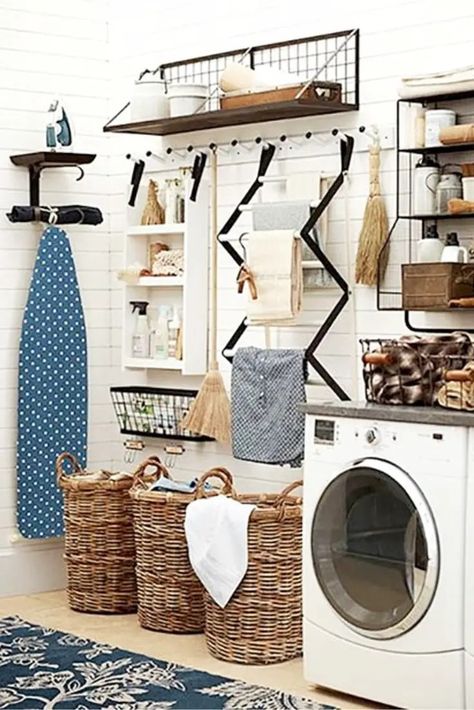 Laundry Separation Ideas, Garage Laundry Area Ideas, Garage Laundry Area, Modern Farmhouse Laundry Room, Room Nook, Laundy Room, Laundry Mudroom, Laundry Nook, Laundry Sorting