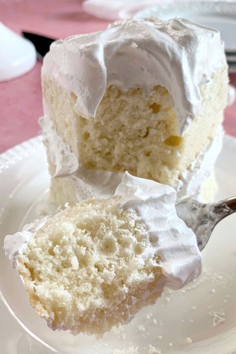 A slice of white cake with seven minute frosting. Seven Minute Frosting, My Country Table, Creaming Method, White Cake Recipe, Country Table, Vanilla Flavor, Pure Vanilla, White Cake, Cake Flour