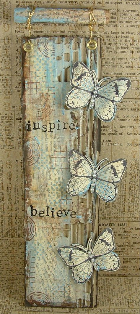 Believe in Butterflies by Trish Latimer on her Ink, Paint, Beads blog. Canvas Mixed Media, Altered Canvas, Mixed Media Crafts, Mixed Media Techniques, Book Paper, Hand Of Cards, Butterfly Cards, Mixed Media Projects, Mixed Media Art Journaling