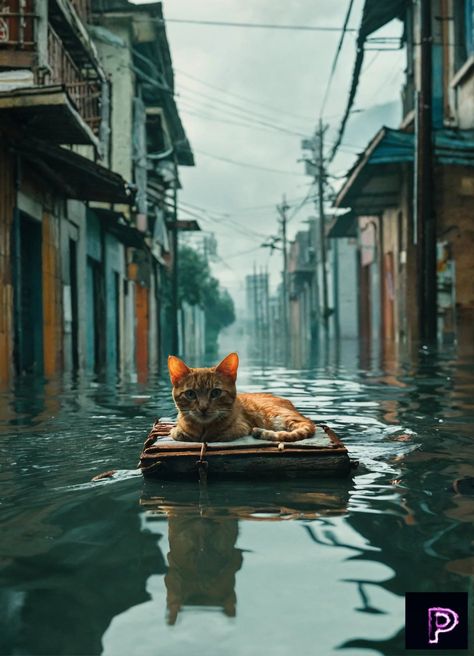 Amidst the surreal scene of a flooded city, a lone cat floats gracefully on a makeshift raft, navigating the waterlogged streets with quiet resilience. Witness the unexpected beauty amidst chaos.   What can you create today?   🐱🌊 #AI #Art #PicassoAIArt Flooded City Art, Flooded City, Unexpected Beauty, Surreal Scenes, Stick Figures, The Unexpected, City Art, Rafting, Writing Prompts