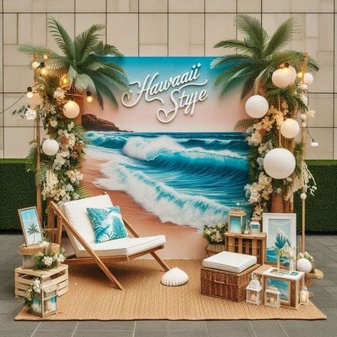 Beach Resort Theme Party, Dj Booth Decor, Beach Graduation Party, Vintage Ice Cream Shop, Goa Airport, Dog Pools, Sea Backdrop, Tropical Themed Party, Food Stall Design