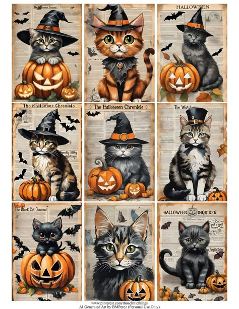 Halloween Atc Cards Ideas, Vintage Halloween Printables Free, Printable Halloween Images, Atc Cards Ideas, Halloween Newspaper, Halloween Free Printables, Halloween Atc, Vintage Halloween Prints, Vintage Halloween Printables