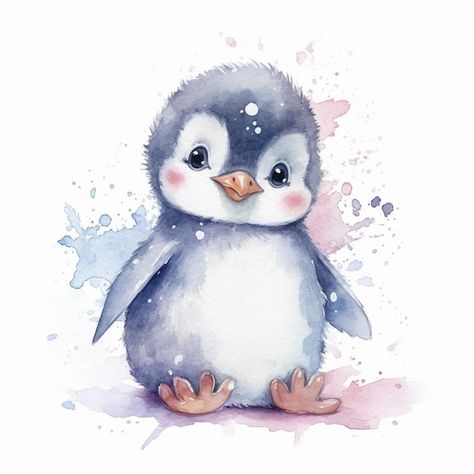 Ein aquarell-pinguinbaby-pinguindruck mi... | Premium Photo #Freepik #photo #pinguin #pinguin #aquarellillustration #babypinguin Watercolor Art Baby Room, Penguin Painting Acrylic, Baby Penguin Drawing, Cute Penguin Art, Cute Penguin Drawing, Watercolour Penguin, Pinguin Illustration, Penguin Painting, Penguin Watercolor