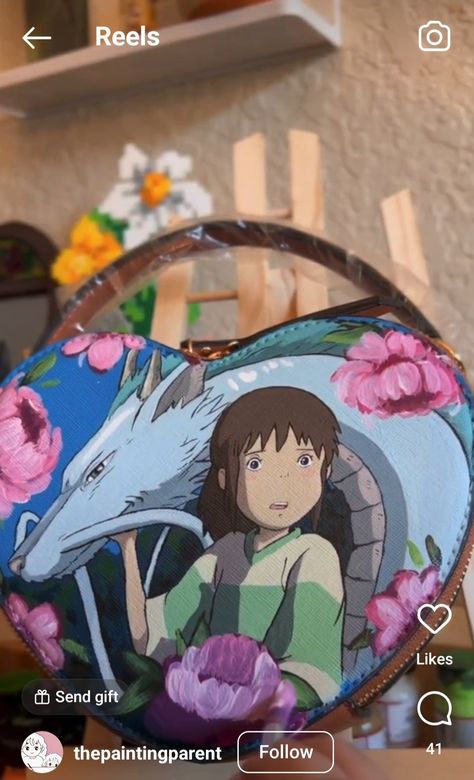 @thepaintingparent on IG Artsy Hand Painted Shoulder Bag For Everyday, Everyday Hand Painted Shoulder Bag, Artistic Hand Painted Everyday Shoulder Bag, Artistic Hand Painted Satchel Shoulder Bag, Studio Ghibli Crafts, Hand Painted Purses, Artistic Hand-painted Satchel Shoulder Bag, Painted Purse, Artsy Outfit