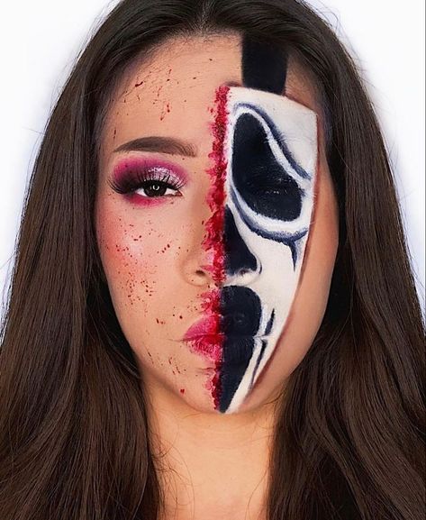 Maquillaje artístico, maquillake social, maquillaje principiante, maquillane fx, tutorial de maquillaje, maquillaje, automaquillaje,emprender, mujeres, modelos. Cool Creepy Halloween Makeup, Halloween Makeup On Men, Fall Looks Makeup, Easy Scary Makeup Looks, Halloween Makeup Ideas 2022, Easy Halloween Makeup Black Women, Halloween Scary Makeup Easy, Scream Movie Makeup, Halloween Makeup Scary Easy