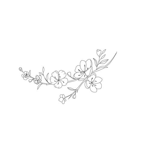 Lotus Flower Vine Tattoo, Cherry Blossom Minimalist Tattoo, Cherry Blossom Vine Tattoo, Cherry Blossom Tattoo Minimalist, Cherry Blossom Outline, Flower Vine Tattoos, Cherry Blossom Drawing, Sakura Tattoo, Flower Tattoo Ideas