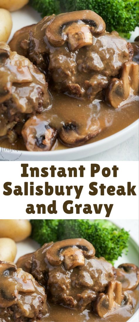 Salisbury Steak And Gravy, Instant Pot Salisbury Steak, Salisbury Steak With Mushroom Gravy, Steak With Mushroom Gravy, Steak And Gravy, Egg Benedict, Pressure Cooking Recipes, Electric Pressure Cooker Recipes, Mushroom Gravy