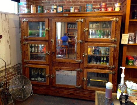 Portfolio: Bars & Coffee Shops Ice Fridge, Vintage Ice Box, Antique Ice Box, Historic Kitchen, Vintage Fridge, Antique Oak Furniture, Vintage Refrigerator, Door Bar, Retro Revival