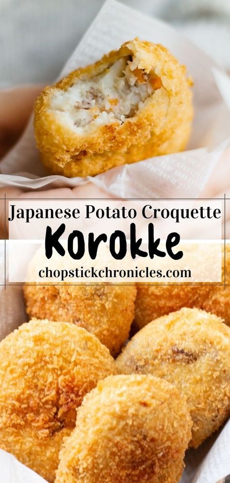 Japanese Potato Croquettes, Potato Croquette, Japanese Potato, Croquettes Recipe, Potato Croquettes, Asian Noodle, Easy Japanese Recipes, Japanese Street Food, Japanese Cooking