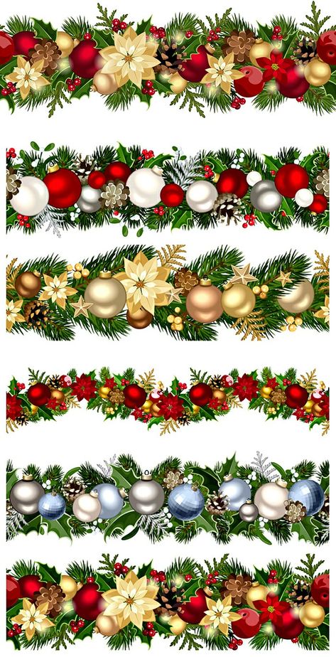 Christmas Horizontal, Xmas Garland, Christmas Garlands, Christmas Topper, Christmas Border, Christmas Clipart, Christmas Paper, Christmas Stickers, Christmas Deco