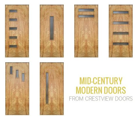 Modern Door Designs with Geometric Glass Panel Inserts in Mid Century Style Mid Century Front Door, Mid Century Doors, Mid Century Modern Front Door, Mid Century Modern Door, Entry Door Designs, Modern Garage Doors, Mid Century Exterior, Modern Doors, Mcm House