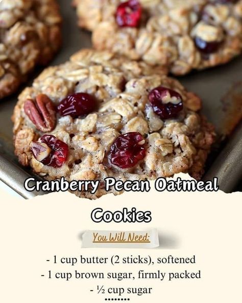 Farm Cooking with Nan | Cranberry Pecan Oatmeal Cookies 🍪🍂 | Facebook Cranberry Pecan Oatmeal Cookies Recipe, Oatmeal Cranberry Pecan Cookies, Cranberry Pecan Oatmeal Cookies, Cranberry Pecan Cookies, Pecan Oatmeal Cookies, Soft Oatmeal Raisin Cookies, Pecan Oatmeal, Cranberry Oatmeal Cookies, Farm Cooking