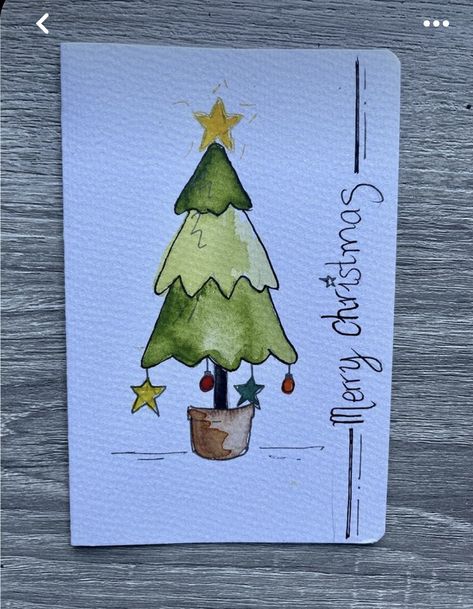 Christmas Tag Watercolor, Watercolor Christmas Cards For Kids, Whimsical Watercolor Christmas Cards, Christmas Postcards Ideas, Water Colour Christmas Cards Ideas Easy, Watercolor Christmas Tags Simple, Rudolph Watercolor, Homemade Christmas Cards Watercolor, Happy Painting Weihnachten