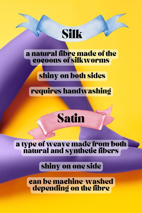 Silk and satin are two popular fabrics that are often used interchangeably in clothing and bedding. However, there are some key differences between the two. Silk is a natural fiber that is produced by silkworms, while satin can be made from a variety of materials, including silk, polyester, and nylon. Additionally, silk is more expensive than satin due to the labor-intensive process of producing it. Follow PalmaTemple for more textile facts and unique vintage items. Silk Vs Satin, Types Of Weaving, I Need To Know, Polyester Satin, New Things To Learn, Synthetic Fiber, The Two, Natural Fibers, Unique Vintage