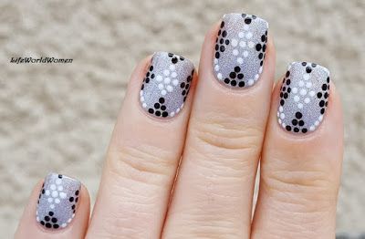 Silver Nails With Black, Dotting Nail Art, Dotting Tool Nail Art, Nail Art Dotting Tool, Dot Nail Art Designs, Nails With Black, Dot Nail Designs, Silver Nail Art, Dot Nail Art