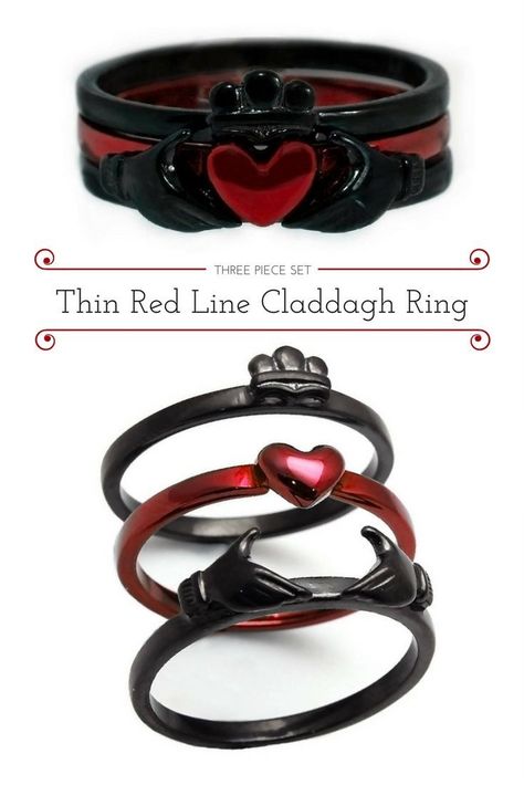 Firefighter Love, Claddagh Ring, Baguette Diamond Rings, Claddagh Rings, Magical Jewelry, Red Line, Unique Ring, Fantasy Jewelry, Gothic Jewelry