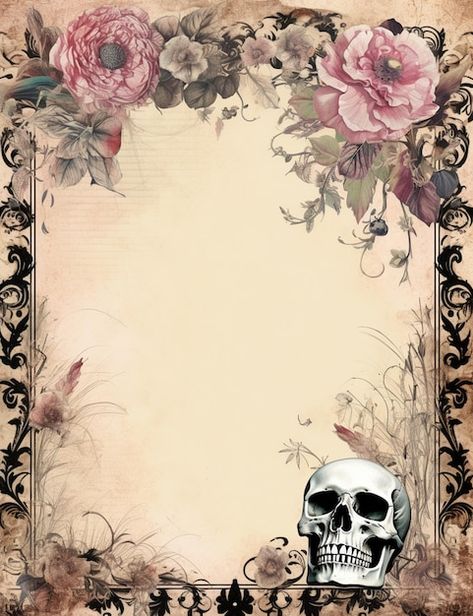 Goth Paper Background, Gothic Powerpoint Background, Gothic Bookmarks Printable, Gothic Journal Printables Free, Gothic Decoupage Paper, Raven Skull, Letter Writing Paper, Origami Paper Art, Flower Skull